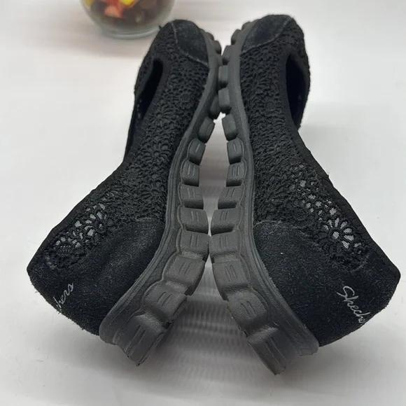 Skechers Black Slip-On Lace Look Flats with Memory Foam Footbed Size 10 SKT7681G - Picture 4 of 6